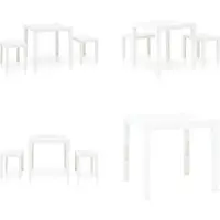 vidaXL Table de jardin avec 2 bancs Plastique Blanc - Ensemble de meubles de jardin - Table de repas - Tables de repas