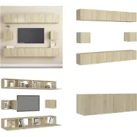 vidaXL 6 pcs. Armoire TV Sonoma chêne bois composite - Ensemble d'armoires TV - Ensembles d'armoires TV - Ensembles d'armoires TV suspendues