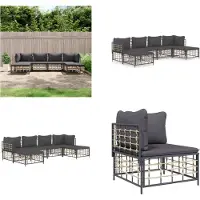 vidaXL 6 pcs. Garden Lounge Set with Coussins Anthracite Poly Rattan - Garden Lounge Set - Garden Lounge Sets - Lounge Set - Garden Meuble