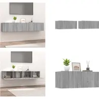 vidaXL Armoires TV 2 pcs. Gris Sonoma 80x30x30 cm Bois composite - Armoire TV - Meubles TV - Support TV