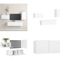 vidaXL 4 pcs. Set d'armoire TV Blanc Bois composite - Ensemble d'armoires TV - Ensemble d'armoires TV - Ensemble d'armoires TV suspendues