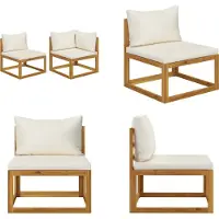 vidaXL Ensemble de canapé 2 pièces avec coussins blanc crème Acacia bois massif - Ensemble de canapés - Ensemble de canapés en bois - Canapés en bois