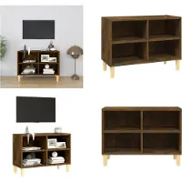 vidaXL Armoire TV avec pieds en bois massif chêne fumé 69,5x30x50 cm - Armoire TV - Armoires TV - Armoire stéréo - Support TV