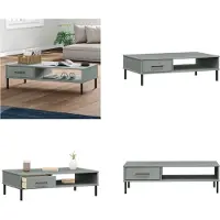 vidaXL Table basse OSLO avec pieds métal Gris Pin massif - Table basse - Tables basses - Table d'appoint - Table de salon