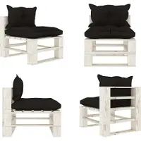 vidaXL Canapé central de jardin en palettes avec coussin en bois noir - Canapé en palettes - Canapé de jardin en bois - Canapés de jardin en bois