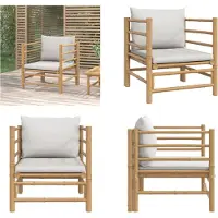 vidaXL Fauteuil de jardin avec coussin gris clair en bambou - Fauteuil de jardin - Fauteuil d'extérieur - Fauteuil de terrasse