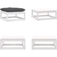 vidaXL Tabouret de jardin avec coussin blanc pin massif - Tabouret de pied - Repose-pieds - Repose-pieds