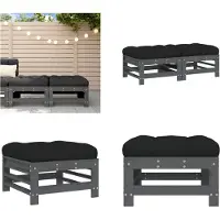 vidaXL Tabouret de jardin avec coussin 2 pcs. Gris Pin massif - Tabouret de jardin - Tabouret de terrasse - Tabouret d'extérieur - Tabouret de pied de jardin