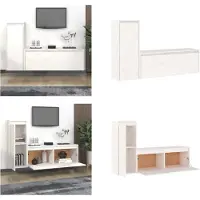 vidaXL Armoires TV 2 pcs. Blanc Pin massif - Armoire TV - Armoires TV - Armoire TV en bois - Armoire suspendue