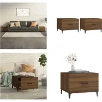 vidaXL Tables basses pieds en métal 2 pcs. Brun optique chêne 50x50x40 cm - Table basse - Tables basses - Table d'appoint - Table d'accentuation