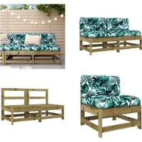 vidaXL Canapé central avec coussin 2 pcs. Pin Imprégné - Canapé central - Canapé central - Canapé de jardin - Canapé d'extérieur