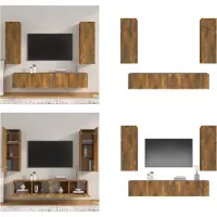 vidaXL 4 pcs. Set d'armoire TV chêne fumé bois composite - Ensemble d'armoires TV - Ensembles d'armoires TV - Meuble-paroi