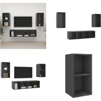 vidaXL Armoires murales TV 4 pcs. Gris brillant Matériau dérivé du bois - Armoire TV - Armoire TV suspendue - Armoires TV suspendues