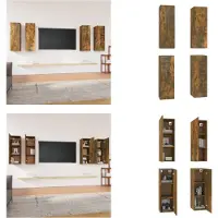 vidaXL Armoires TV 4 pcs. Chêne fumé 30,5x30x90 cm Matériau dérivé du bois - Armoire TV - Meubles TV - Supports TV