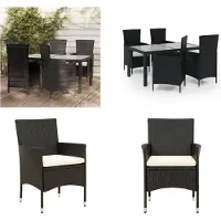 vidaXL 5 pcs. Salon de jardin avec coussins Poly Rotin Noir - Salon de jardin - Ensemble de jardin - Salon d'extérieur - Salon de terrasse