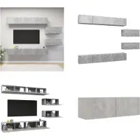 vidaXL 6 pcs. Set d'armoires TV gris béton bois composite - Set d'armoires TV - Set d'armoires TV suspendues - Set d'armoires TV suspendues