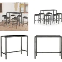 vidaXL Set de Bar de Jardin 7 pièces avec Coussins Poly Rotin Gris - Set de Bar - Set de Bar - Table de Bar Et Tabourets de Bar - Table de Bar