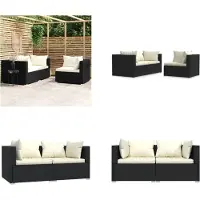 vidaXL Ensemble de salon de jardin 3 pièces avec coussins Noir Poly Rattan
