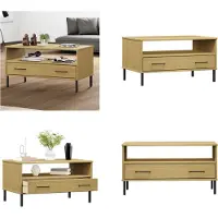 vidaXL Table basse OSLO avec pieds en métal brun 85x50x45 cm Bois massif - Table basse - Tables basses - Table d'appoint - Table de salon