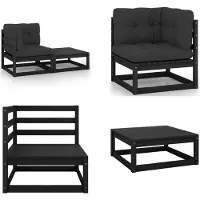 vidaXL Ensemble salon de jardin 2 pièces avec coussins noir pin massif - Ensemble salon de jardin - Meubles de jardin en bois - Meubles de jardin en bois