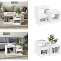 vidaXL Tables basses 3 pcs. Blanc Bois composite - Table basse - Table d'appoint - Tables d'appoint