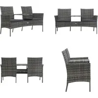 vidaXL Canapé de jardin 2 places avec table basse en rotin synthétique anthracite - Banc de jardin - Bancs de jardin - Banc d'extérieur - Banc d'extérieur
