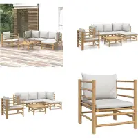 vidaXL Ensemble de jardin lounge 6 pièces avec coussins gris clair en bambou - Ensemble de jardin lounge - Ensemble de jardin lounge - Ensemble de meubles de jardin