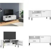 vidaXL Armoire TV OSLO avec pieds métalliques Blanc Pin massif - Armoire TV - Meubles TV - Supports TV