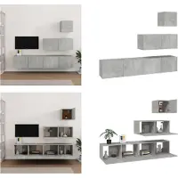 vidaXL 4 pcs. Set d'armoire TV gris béton bois composite - Ensemble d'armoires TV - Armoires TV - Unité TV - Unité murale TV