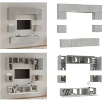 vidaXL 8 pcs. Set d'armoire TV gris béton bois composite - Set d'armoire TV - Ensemble d'armoires TV - Armoire TV - Support TV
