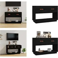 vidaXL Armoire TV Noir 90x40x60 cm Pin massif - Armoire TV - Meubles TV - Supports TV