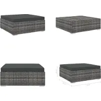vidaXL Modular Tabouret de pied 1 pc + supports Poly Rotin Gris - Tabouret de pied - Repose-pieds - Repose-pieds