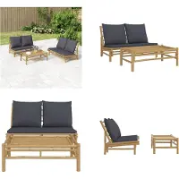 vidaXL Ensemble de salon de jardin 2 pièces avec coussins gris foncé en bambou - Ensemble de salon de jardin - Ensemble de salon de jardin - Ensemble de salon terrasse