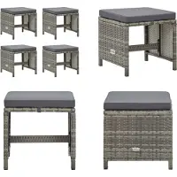 vidaXL Tabouret de jardin 4 pièces avec coussin d'assise Poly rotin Gris - Tabouret de pied - Repose-pieds - Repose-pieds