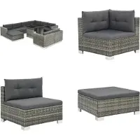 vidaXL 10 pcs. Garden Lounge Set with Auflagen Poly Rattan Grau - Garniture de canapé de jardin - Garniture de canapé de jardin - Garniture de canapé de jardin