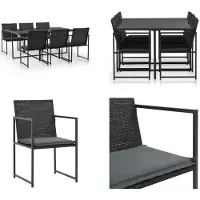 vidaXL Ensemble de jardin 7 pièces avec coussins Poly Rotin Noir - Ensemble de jardin - Garniture de jardin - Garniture de jardin