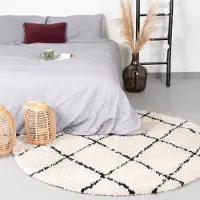 FRAAI Tapis rond à poils longs - Grand Lines Crème/Noir | Ø 150 cm | Rond | Pile haute