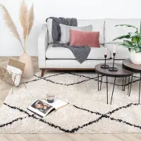 FRAAI Tapis à poils longs | Sensa Double Crème/Noir | 120x170cm | Crème | Rectangulaire | Tapis
