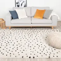 FRAAI Tapis à poils longs | Grand Dots Crème/Noir | 160x230cm | Crème | Rectangulaire | Tapis