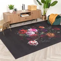 FRAAI Tapis à fleurs | Florine Noir/Rose | 80x150cm | Noir | Rectangulaire | Tapis