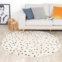 FRAAI Tapis rond à poils longs | Grand Dots Crème/Noir | Ø 100cm | Crème | Rond | Tapis