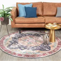 FRAAI Tapis rond vintage - Azara Bleu/Rouge | Ø 200 cm | Rond | Tissage plat