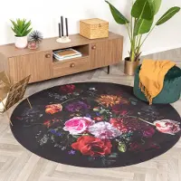 FRAAI Tapis rond à fleur | Florine Noir/Rose | Ø 160cm | Noir | Rond | Tapis