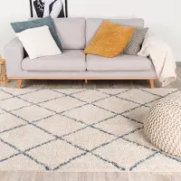 FRAAI Tapis à poils longs | Grand Lines Crème/Bleu | 80x150cm | Crème | Rectangulaire | Tapis