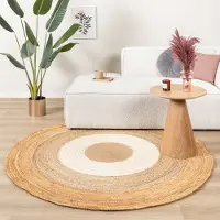 FRAAI Tapis rond en jute - Mirai Border Blanc/Naturel | Ø 150 cm | Rond | Tissage plat