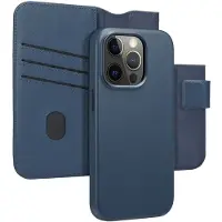 Accezz Étui de télephone portefeuille en cuir 2-en-1 avec MagSafe pour Apple iPhone 14 Pro - Nightfall Blue