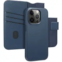 Accezz Étui de télephone portefeuille en cuir 2-en-1 avec MagSafe pour Apple iPhone 15 Pro - Nightfall Blue