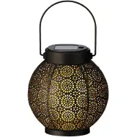 Lumineo Lanterne solaire, métal, noir et or, 14 Cm