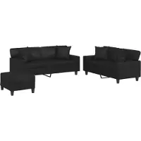 vidaXL Ensemble de canapés 3 pièces avec coussins Noir Similicuir