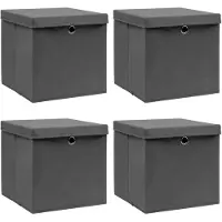 vidaXL Boîtes de rangement Avec Couvercles 4 Pcs Noir 32X32X32 Cm Tissu : 4 / Gris avec Couvercle Nombre dans le lot : 4 Couleur : Gris avec Couvercle